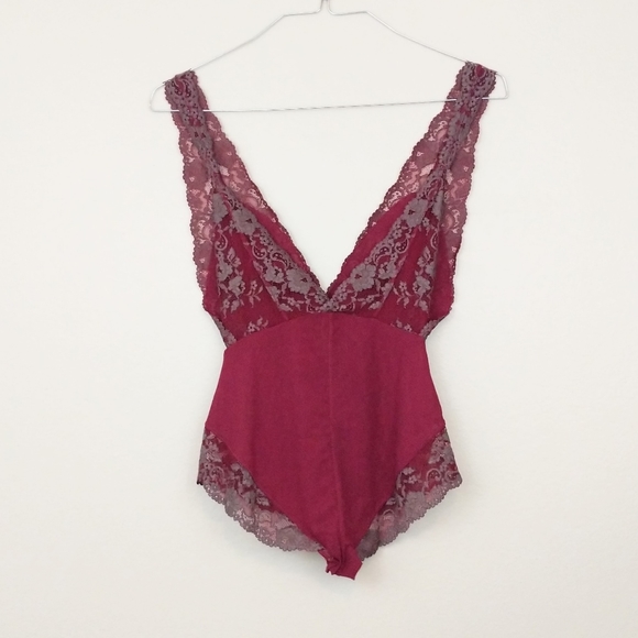 Intimately Free People Lace Bodysuit Dark Red XS - Picture 2 of 7